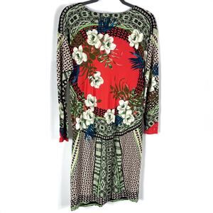 ETRO Mixed Print‎ Dress Orange Black Floral Jersey Front Pocket Sz 44 EU / 8 US